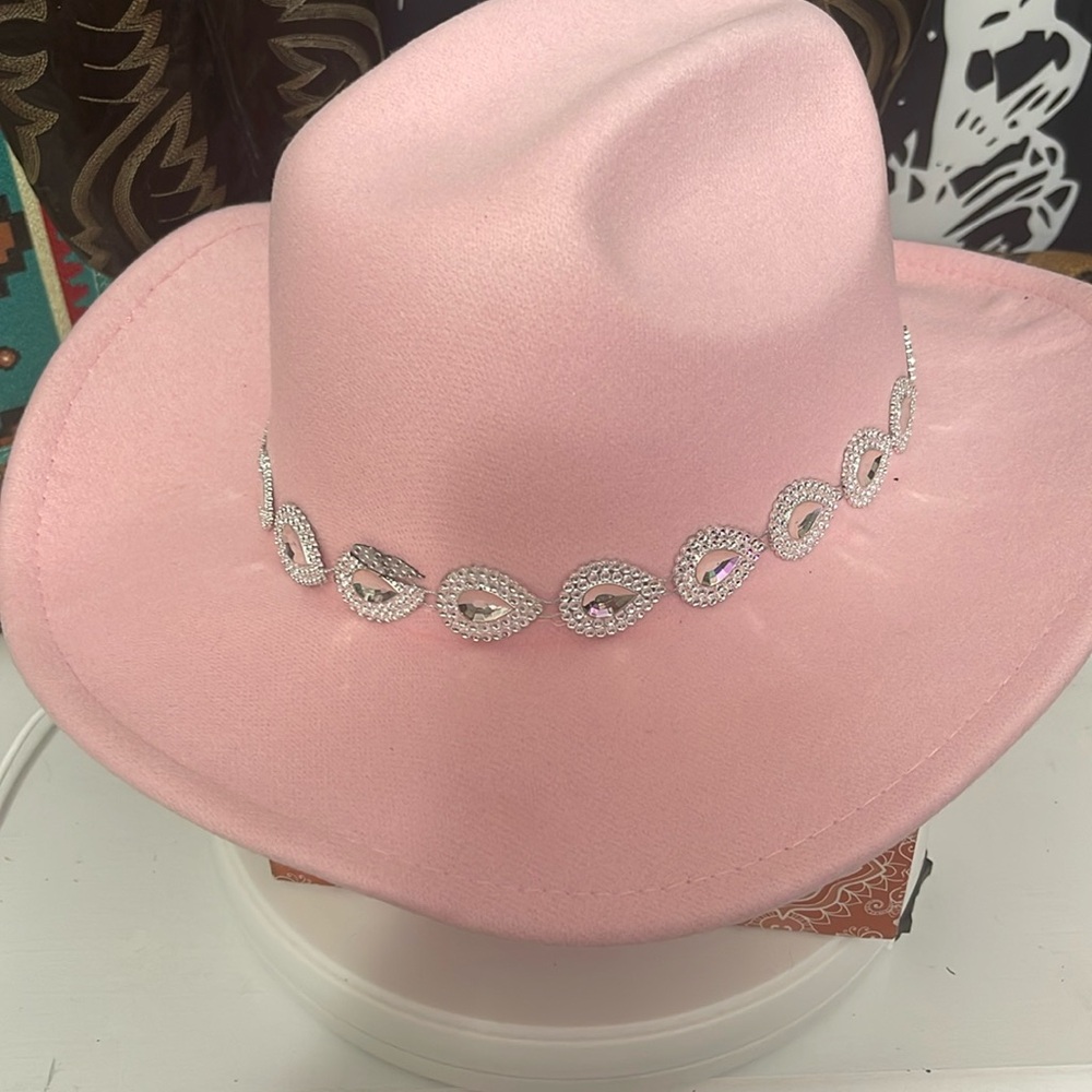 Cowgirl Stylish Pink Felt Cowboy Hat with Crystal-Embellished Band NWT